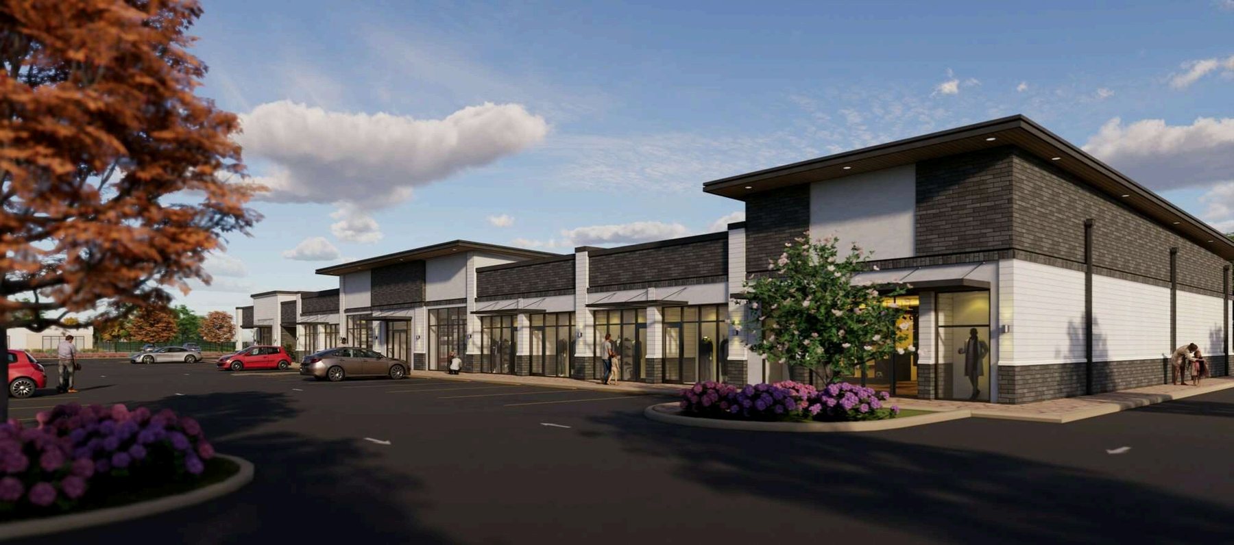 Multi-tenant retail building rendering at The Shops at Copper Creek